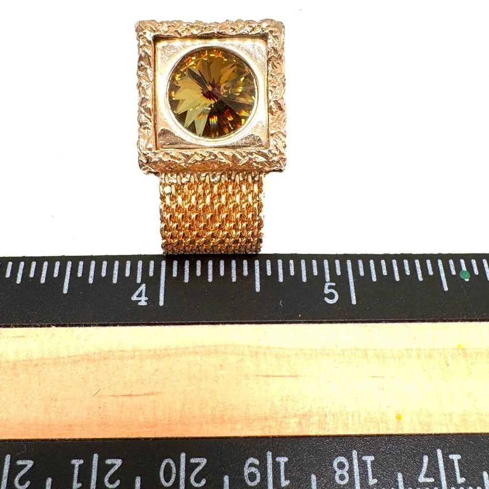 Vintage Watermelon Rivoli Wraparound Cufflinks Textured Square Goldtone Mesh